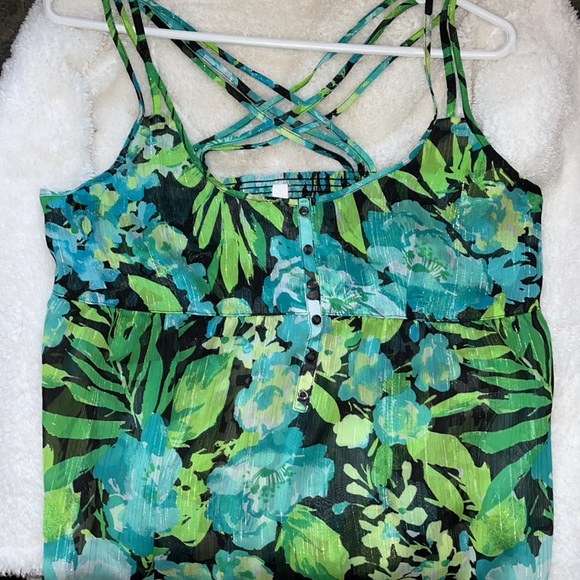 Blue & Green Floral Print Aeropostale Tank - Picture 5 of 6